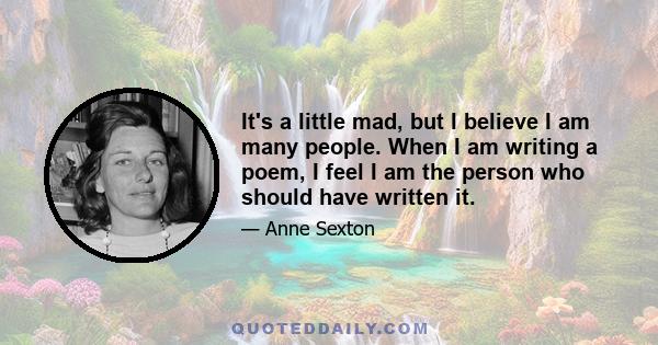 It's a little mad, but I believe I am many people. When I am writing a poem, I feel I am the person who should have written it.