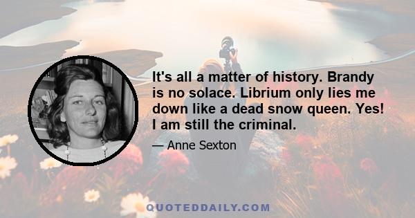 It's all a matter of history. Brandy is no solace. Librium only lies me down like a dead snow queen. Yes! I am still the criminal.