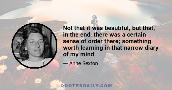 Not that it was beautiful, but that, in the end, there was a certain sense of order there; something worth learning in that narrow diary of my mind