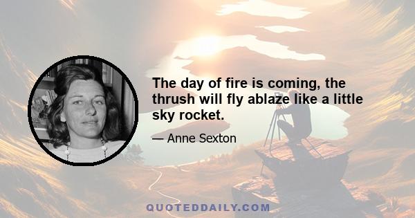 The day of fire is coming, the thrush will fly ablaze like a little sky rocket.