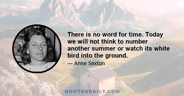 There is no word for time. Today we will not think to number another summer or watch its white bird into the ground.