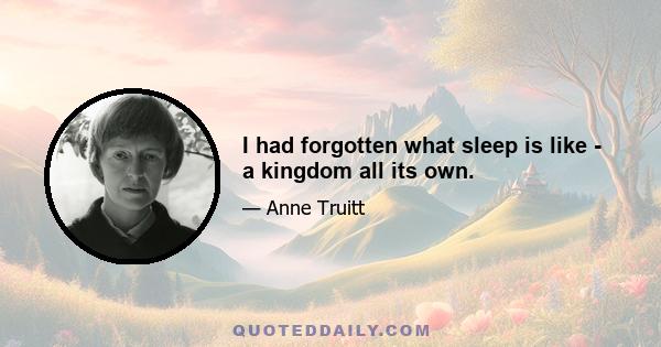 I had forgotten what sleep is like - a kingdom all its own.