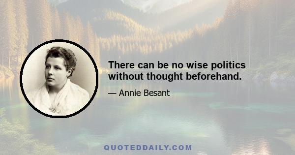 There can be no wise politics without thought beforehand.