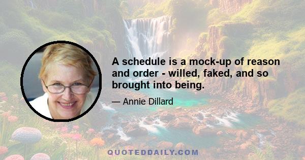 A schedule is a mock-up of reason and order - willed, faked, and so brought into being.