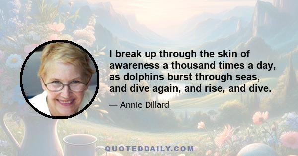 I break up through the skin of awareness a thousand times a day, as dolphins burst through seas, and dive again, and rise, and dive.