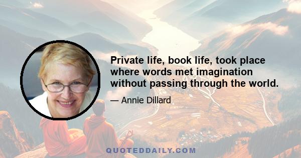 Private life, book life, took place where words met imagination without passing through the world.