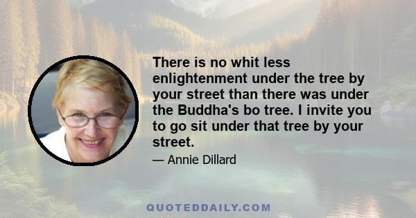 There is no whit less enlightenment under the tree by your street than there was under the Buddha's bo tree. I invite you to go sit under that tree by your street.