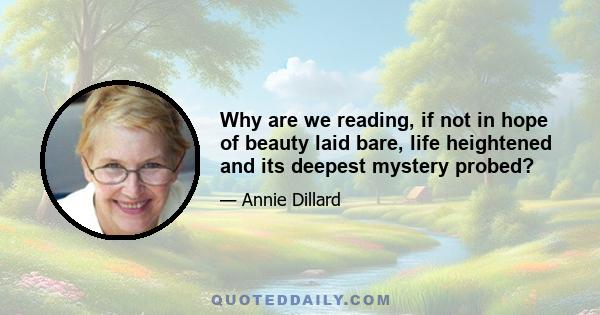 Why are we reading, if not in hope of beauty laid bare, life heightened and its deepest mystery probed?