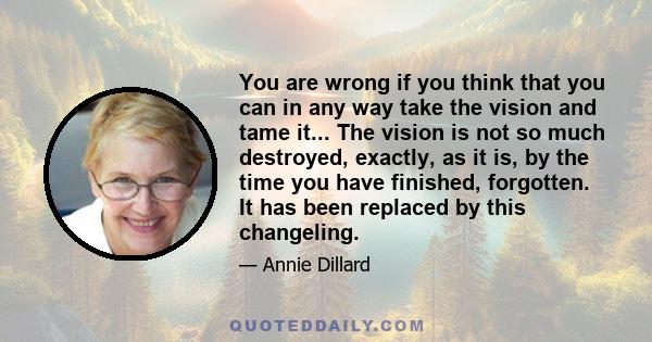 You are wrong if you think that you can in any way take the vision and tame it... The vision is not so much destroyed, exactly, as it is, by the time you have finished, forgotten. It has been replaced by this changeling.