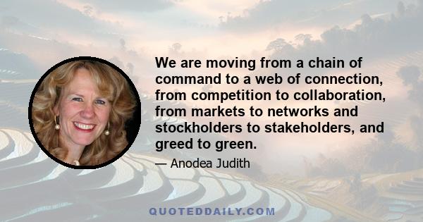 We are moving from a chain of command to a web of connection, from competition to collaboration, from markets to networks and stockholders to stakeholders, and greed to green.