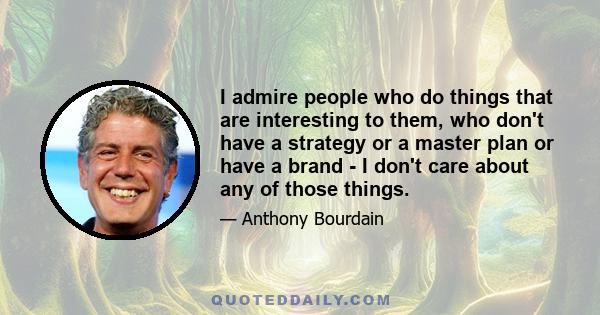 I admire people who do things that are interesting to them, who don't have a strategy or a master plan or have a brand - I don't care about any of those things.