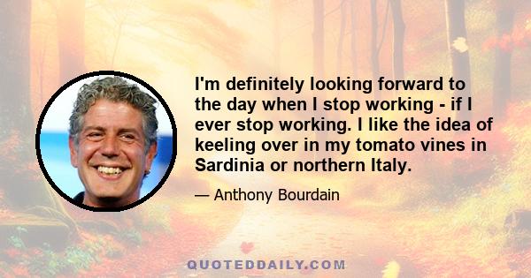 I'm definitely looking forward to the day when I stop working - if I ever stop working. I like the idea of keeling over in my tomato vines in Sardinia or northern Italy.