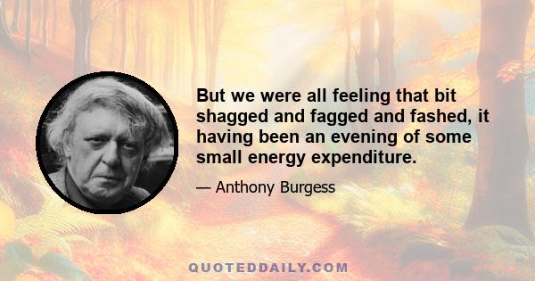 But we were all feeling that bit shagged and fagged and fashed, it having been an evening of some small energy expenditure.