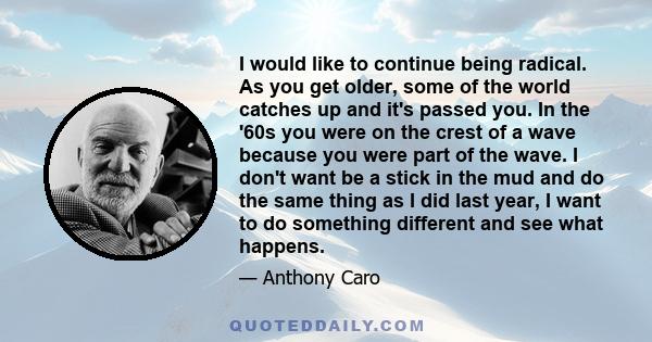 I would like to continue being radical. As you get older, some of the world catches up and it's passed you. In the '60s you were on the crest of a wave because you were part of the wave. I don't want be a stick in the