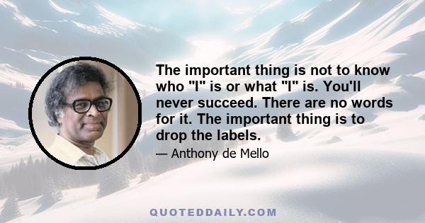 The important thing is not to know who I is or what I is. You'll never succeed. There are no words for it. The important thing is to drop the labels.