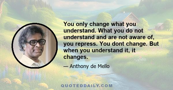 You only change what you understand. What you do not understand and are not aware of, you repress. You dont change. But when you understand it, it changes.