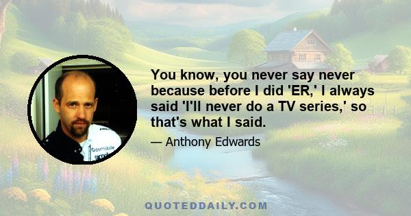 You know, you never say never because before I did 'ER,' I always said 'I'll never do a TV series,' so that's what I said.