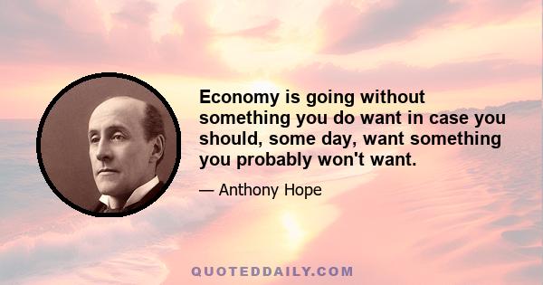 Economy is going without something you do want in case you should, some day, want something you probably won't want.