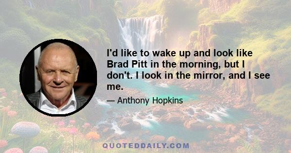 I'd like to wake up and look like Brad Pitt in the morning, but I don't. I look in the mirror, and I see me.