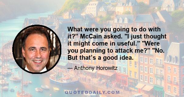 What were you going to do with it?” McCain asked. I just thought it might come in useful.” Were you planning to attack me?” No. But that’s a good idea.