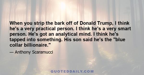 When you strip the bark off of Donald Trump, I think he's a very practical person. I think he's a very smart person. He's got an analytical mind. I think he's tapped into something. His son said he's the blue collar