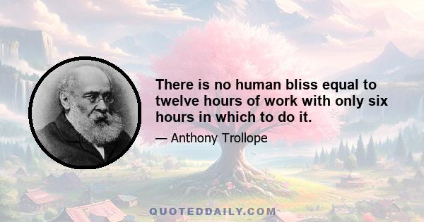 There is no human bliss equal to twelve hours of work with only six hours in which to do it.