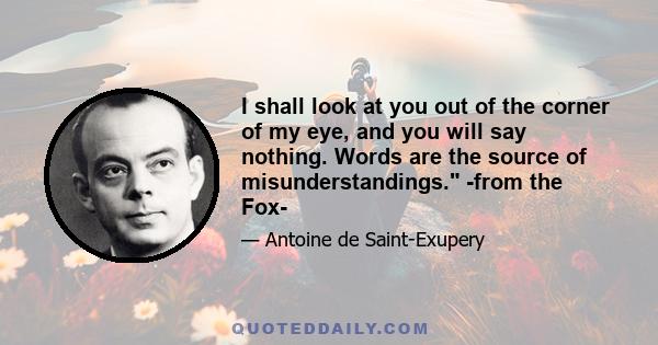 I shall look at you out of the corner of my eye, and you will say nothing. Words are the source of misunderstandings. -from the Fox-