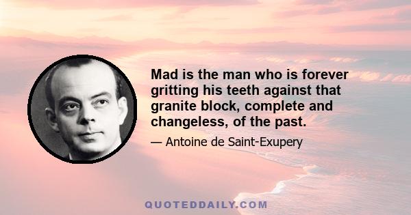 Mad is the man who is forever gritting his teeth against that granite block, complete and changeless, of the past.