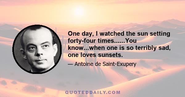 One day, I watched the sun setting forty-four times......You know...when one is so terribly sad, one loves sunsets.