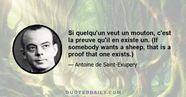 Si quelqu'un veut un mouton, c'est la preuve qu'il en existe un. (If somebody wants a sheep, that is a proof that one exists.)