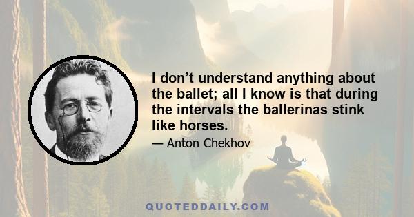 I don’t understand anything about the ballet; all I know is that during the intervals the ballerinas stink like horses.