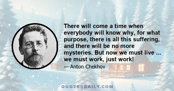 There will come a time when everybody will know why, for what purpose, there is all this suffering, and there will be no more mysteries. But now we must live ... we must work, just work!