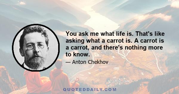 You ask me what life is. That's like asking what a carrot is. A carrot is a carrot, and there's nothing more to know.