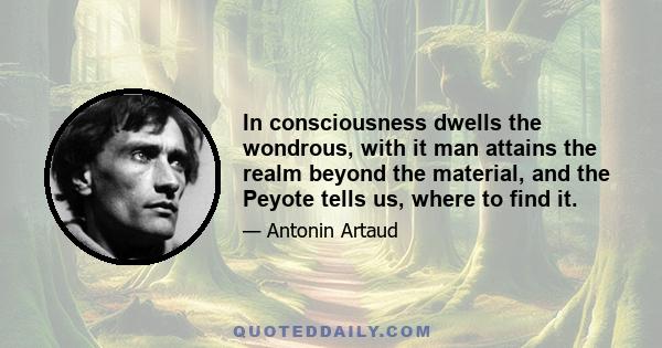 In consciousness dwells the wondrous, with it man attains the realm beyond the material, and the Peyote tells us, where to find it.