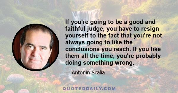 If you're going to be a good and faithful judge, you have to resign yourself to the fact that you're not always going to like the conclusions you reach. If you like them all the time, you're probably doing something