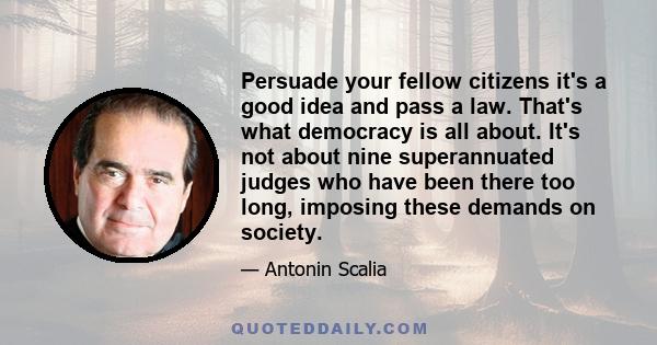 Persuade your fellow citizens it's a good idea and pass a law. That's what democracy is all about. It's not about nine superannuated judges who have been there too long, imposing these demands on society.