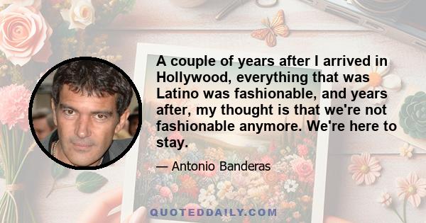 A couple of years after I arrived in Hollywood, everything that was Latino was fashionable, and years after, my thought is that we're not fashionable anymore. We're here to stay.