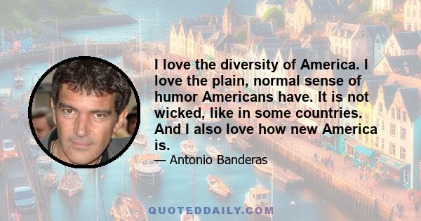 I love the diversity of America. I love the plain, normal sense of humor Americans have. It is not wicked, like in some countries. And I also love how new America is.