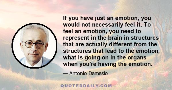 If you have just an emotion, you would not necessarily feel it. To feel an emotion, you need to represent in the brain in structures that are actually different from the structures that lead to the emotion, what is