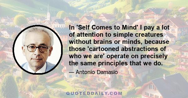 In 'Self Comes to Mind' I pay a lot of attention to simple creatures without brains or minds, because those 'cartooned abstractions of who we are' operate on precisely the same principles that we do.