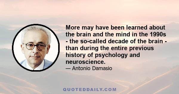 More may have been learned about the brain and the mind in the 1990s - the so-called decade of the brain - than during the entire previous history of psychology and neuroscience.