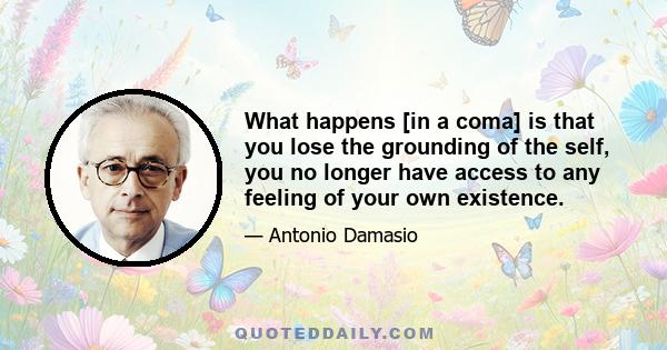 What happens [in a coma] is that you lose the grounding of the self, you no longer have access to any feeling of your own existence.