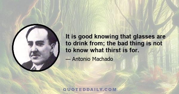 It is good knowing that glasses are to drink from; the bad thing is not to know what thirst is for.