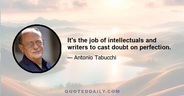 It's the job of intellectuals and writers to cast doubt on perfection.