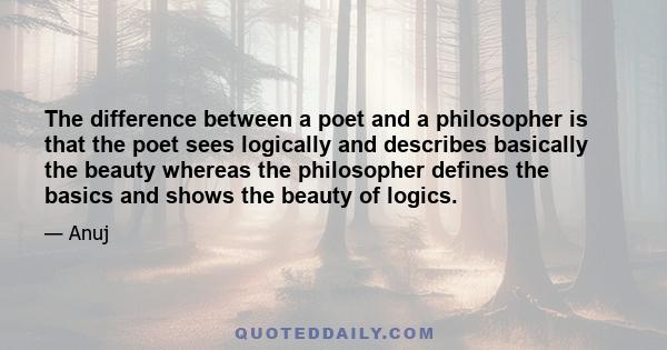 The difference between a poet and a philosopher is that the poet sees logically and describes basically the beauty whereas the philosopher defines the basics and shows the beauty of logics.