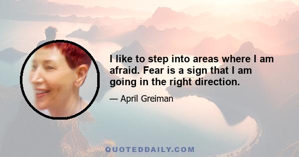 I like to step into areas where I am afraid. Fear is a sign that I am going in the right direction.