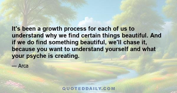 It's been a growth process for each of us to understand why we find certain things beautiful. And if we do find something beautiful, we'll chase it, because you want to understand yourself and what your psyche is