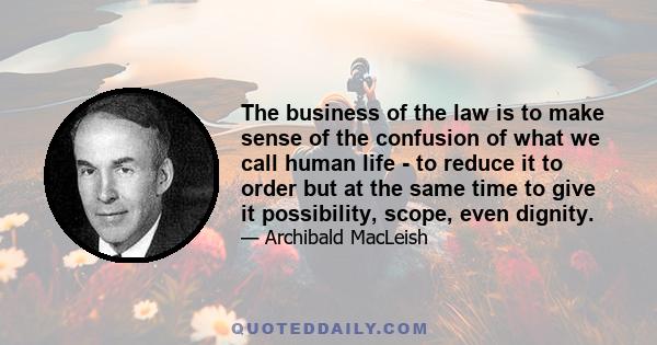 The business of the law is to make sense of the confusion of what we call human life - to reduce it to order but at the same time to give it possibility, scope, even dignity.