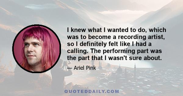 I knew what I wanted to do, which was to become a recording artist, so I definitely felt like I had a calling. The performing part was the part that I wasn't sure about.