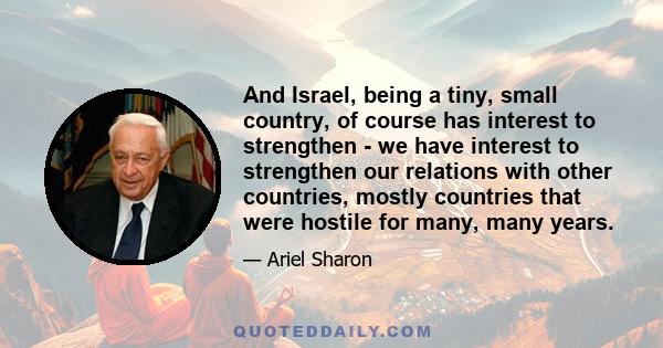 And Israel, being a tiny, small country, of course has interest to strengthen - we have interest to strengthen our relations with other countries, mostly countries that were hostile for many, many years.